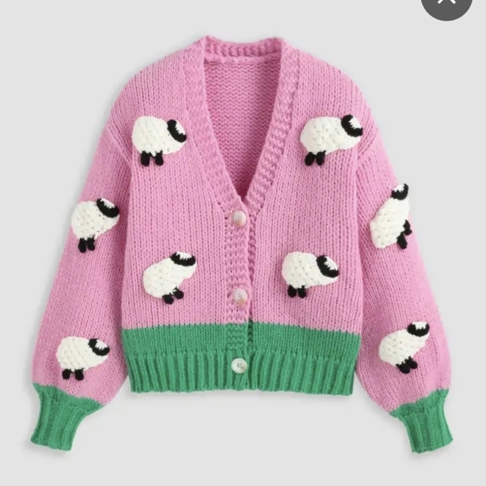 Dreamers By Debut Counting Sheep 3D Bobble Cardigan Pink Small NWOT - Picture 1 of 7